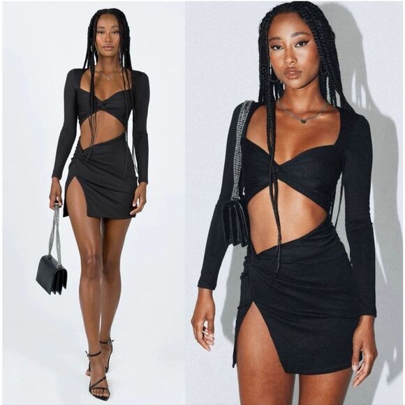 Princess Polly Dresses & Skirts - Princess Polly size 4 black Maxam Long Sleeve Cut Out Twist Mini Dress sexy club
